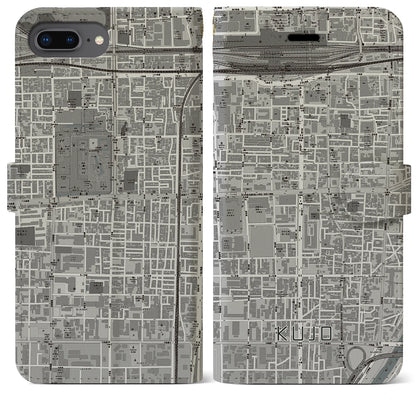 【九条（京都府）】地図柄iPhoneケース（手帳タイプ）モノトーン・iPhone 8Plus /7Plus / 6sPlus / 6Plus 用