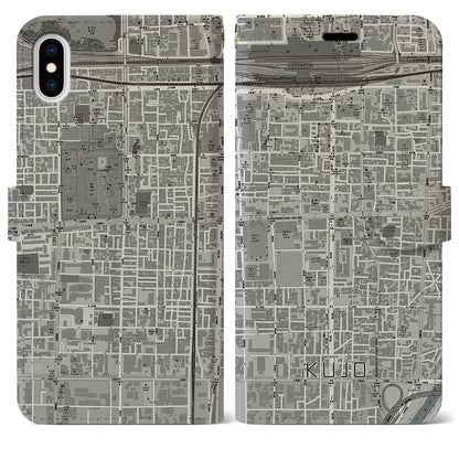 【九条（京都府）】地図柄iPhoneケース（手帳タイプ）モノトーン・iPhone XS Max 用