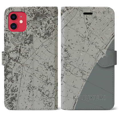 【九十九里（千葉県）】地図柄iPhoneケース（手帳タイプ）モノトーン・iPhone 11 用