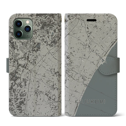 【九十九里（千葉県）】地図柄iPhoneケース（手帳タイプ）モノトーン・iPhone 11 Pro 用