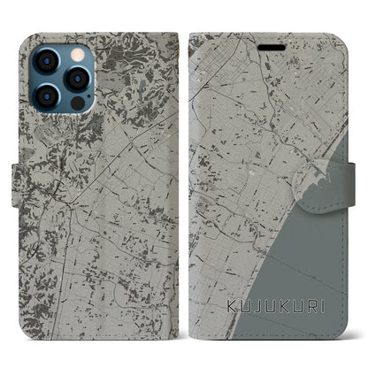 【九十九里（千葉県）】地図柄iPhoneケース（手帳タイプ）モノトーン・iPhone 12 / 12 Pro 用