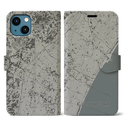 【九十九里（千葉県）】地図柄iPhoneケース（手帳タイプ）モノトーン・iPhone 13 用