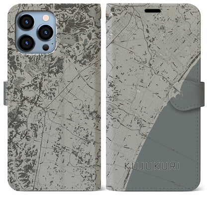 【九十九里（千葉県）】地図柄iPhoneケース（手帳タイプ）モノトーン・iPhone 13 Pro Max 用