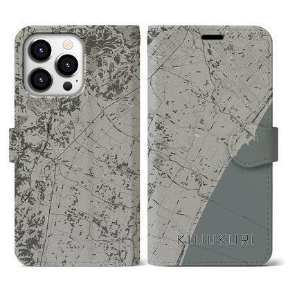 【九十九里（千葉県）】地図柄iPhoneケース（手帳タイプ）モノトーン・iPhone 13 Pro 用