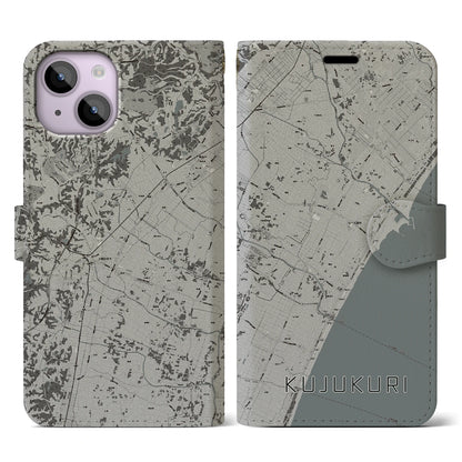 【九十九里（千葉県）】地図柄iPhoneケース（手帳タイプ）モノトーン・iPhone 14 用