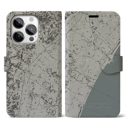 【九十九里（千葉県）】地図柄iPhoneケース（手帳タイプ）モノトーン・iPhone 14 Pro 用