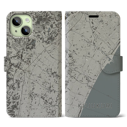 【九十九里（千葉県）】地図柄iPhoneケース（手帳タイプ）モノトーン・iPhone 15 用