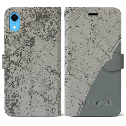 【九十九里（千葉県）】地図柄iPhoneケース（手帳タイプ）モノトーン・iPhone XR 用