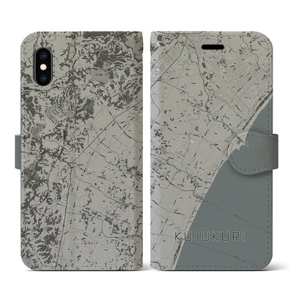 【九十九里（千葉県）】地図柄iPhoneケース（手帳タイプ）モノトーン・iPhone XS / X 用