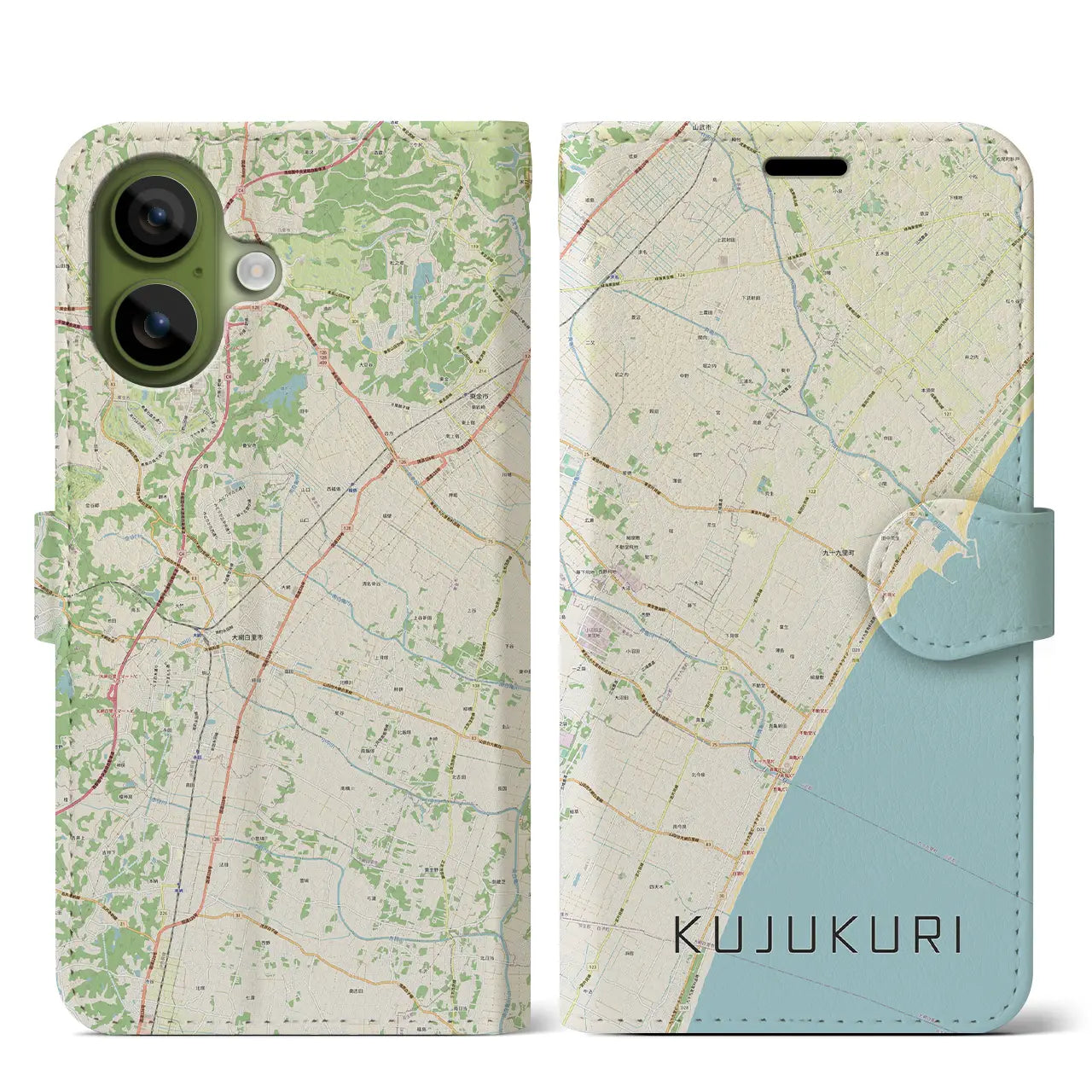 【九十九里（千葉県）】地図柄iPhoneケース（手帳タイプ）