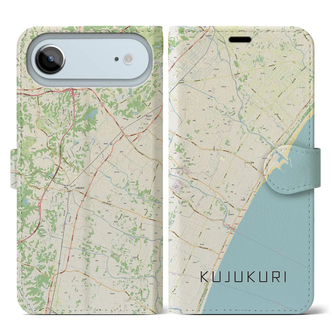 【九十九里（千葉県）】地図柄iPhoneケース（手帳タイプ）モノトーン・iPhone 17 Pro Max 用