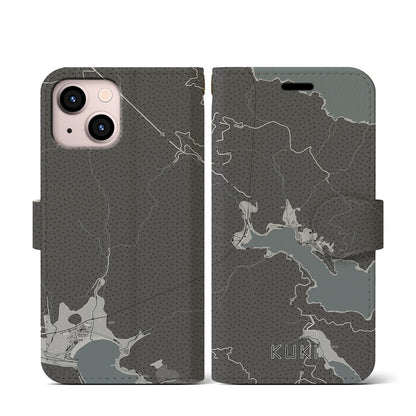 【九鬼（三重県）】地図柄iPhoneケース（手帳タイプ）モノトーン・iPhone 13 mini 用