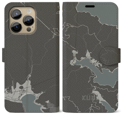 【九鬼（三重県）】地図柄iPhoneケース（手帳タイプ）モノトーン・iPhone 14 Pro Max 用