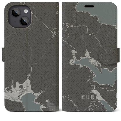 【九鬼（三重県）】地図柄iPhoneケース（手帳タイプ）モノトーン・iPhone 14 Plus 用