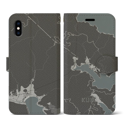 【九鬼（三重県）】地図柄iPhoneケース（手帳タイプ）モノトーン・iPhone XS / X 用