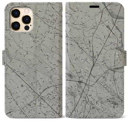 【久喜（埼玉県）】地図柄iPhoneケース（手帳タイプ）モノトーン・iPhone 12 Pro Max 用