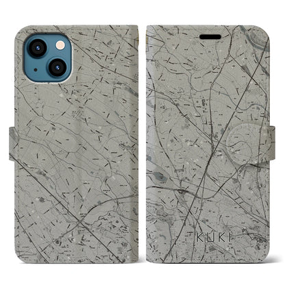 【久喜（埼玉県）】地図柄iPhoneケース（手帳タイプ）モノトーン・iPhone 13 用