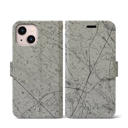 【久喜（埼玉県）】地図柄iPhoneケース（手帳タイプ）モノトーン・iPhone 13 mini 用