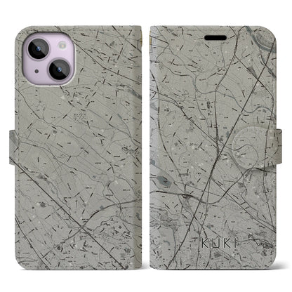【久喜（埼玉県）】地図柄iPhoneケース（手帳タイプ）モノトーン・iPhone 14 用