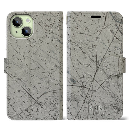 【久喜（埼玉県）】地図柄iPhoneケース（手帳タイプ）モノトーン・iPhone 15 用