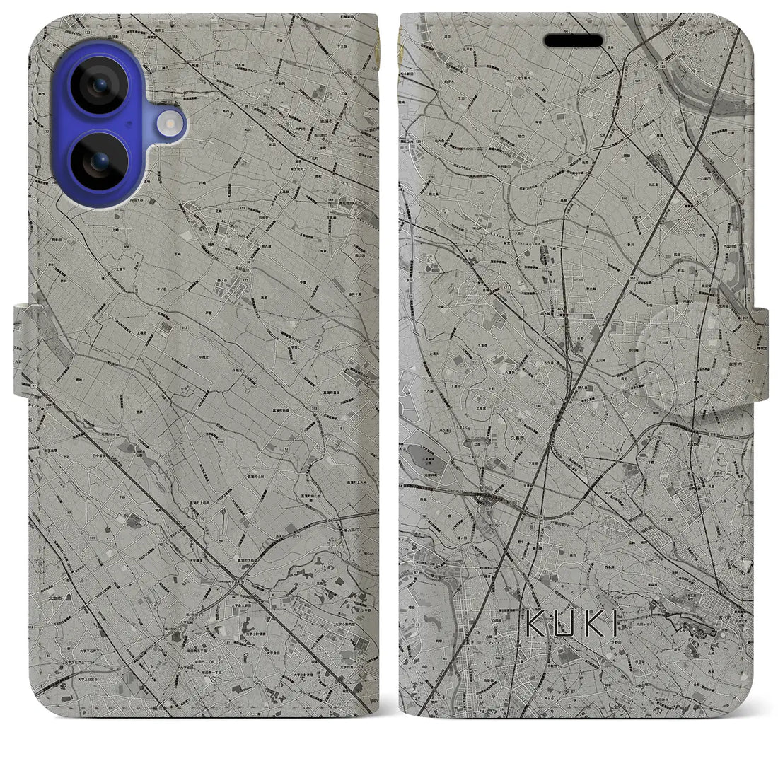 【久喜(埼玉県)】地図柄iPhoneケース(手帳タイプ)モノトーン・iPhone 16 Pro Max 用