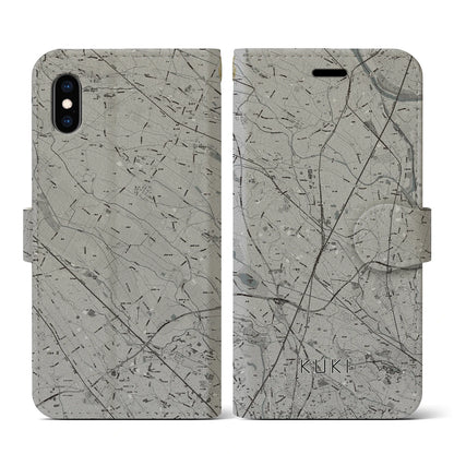 【久喜（埼玉県）】地図柄iPhoneケース（手帳タイプ）モノトーン・iPhone XS / X 用