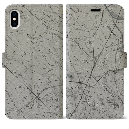 【久喜（埼玉県）】地図柄iPhoneケース（手帳タイプ）モノトーン・iPhone XS Max 用