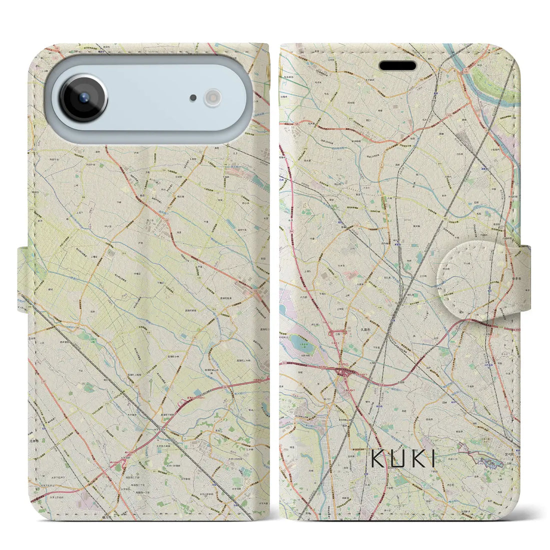 【久喜(埼玉県)】地図柄iPhoneケース(手帳タイプ)モノトーン・iPhone 17 Pro Max 用