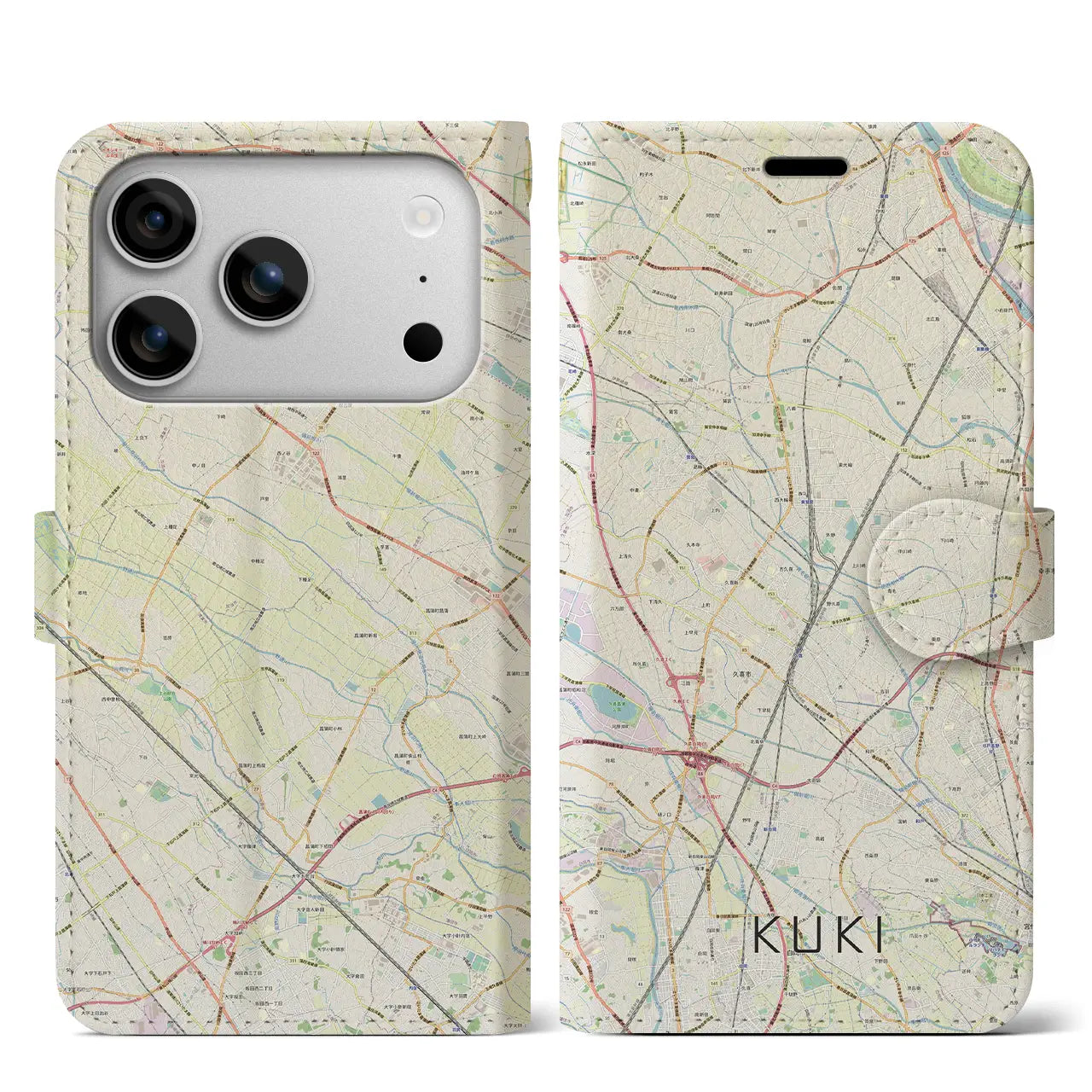 【久喜（埼玉県）】地図柄iPhoneケース（手帳タイプ）