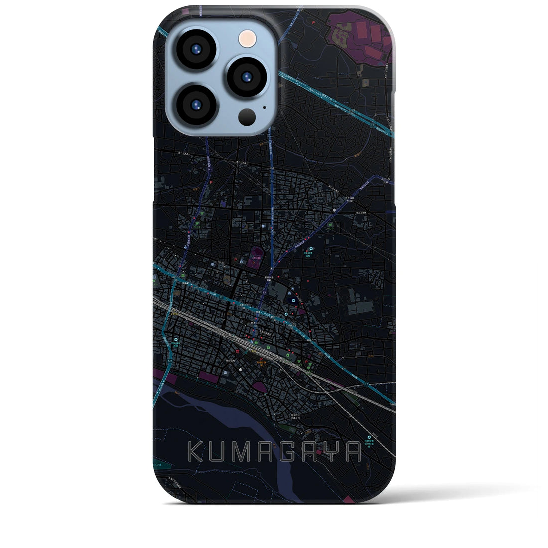 【熊谷(埼玉県)】地図柄iPhoneケース(バックカバータイプ)ブラック・iPhone 13 Pro Max 用