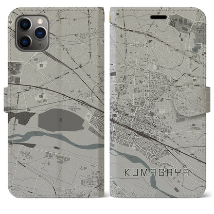 【熊谷（埼玉県）】地図柄iPhoneケース（手帳タイプ）モノトーン・iPhone 11 Pro Max 用