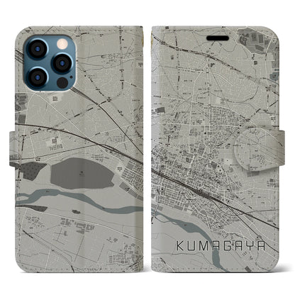 【熊谷（埼玉県）】地図柄iPhoneケース（手帳タイプ）モノトーン・iPhone 12 / 12 Pro 用