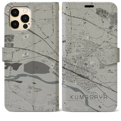 【熊谷（埼玉県）】地図柄iPhoneケース（手帳タイプ）モノトーン・iPhone 12 Pro Max 用