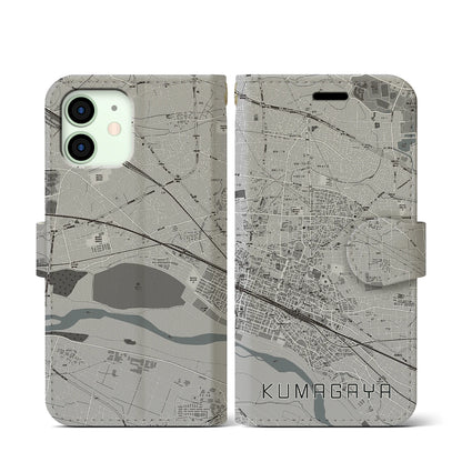 【熊谷（埼玉県）】地図柄iPhoneケース（手帳タイプ）モノトーン・iPhone 12 mini 用