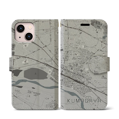 【熊谷（埼玉県）】地図柄iPhoneケース（手帳タイプ）モノトーン・iPhone 13 mini 用