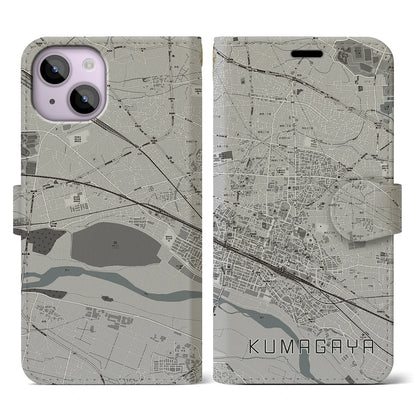【熊谷（埼玉県）】地図柄iPhoneケース（手帳タイプ）モノトーン・iPhone 14 用