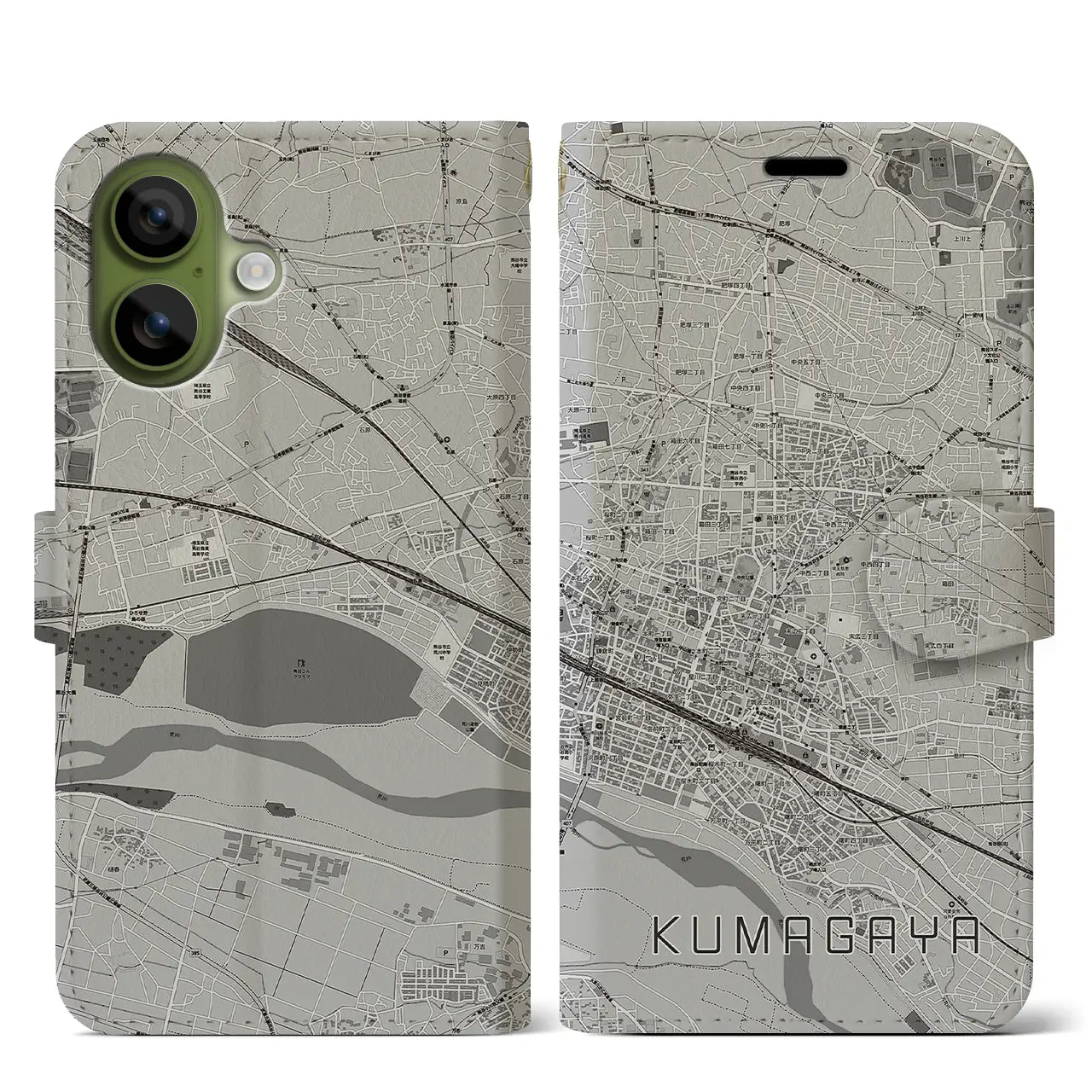 【熊谷（埼玉県）】地図柄iPhoneケース（手帳タイプ）