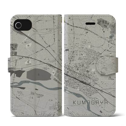 【熊谷（埼玉県）】地図柄iPhoneケース（手帳タイプ）モノトーン・iPhone SE（第3 / 第2世代） / 8 / 7 / 6s / 6 用