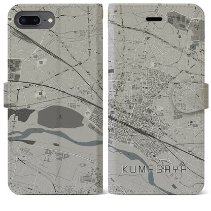 【熊谷（埼玉県）】地図柄iPhoneケース（手帳タイプ）モノトーン・iPhone 8Plus /7Plus / 6sPlus / 6Plus 用