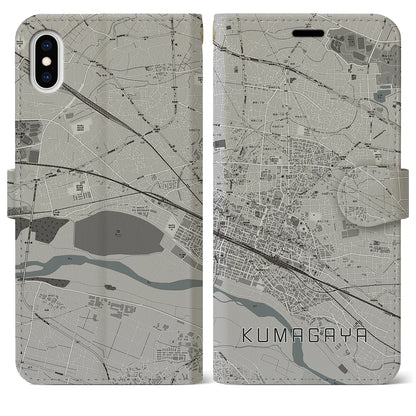 【熊谷（埼玉県）】地図柄iPhoneケース（手帳タイプ）モノトーン・iPhone XS Max 用