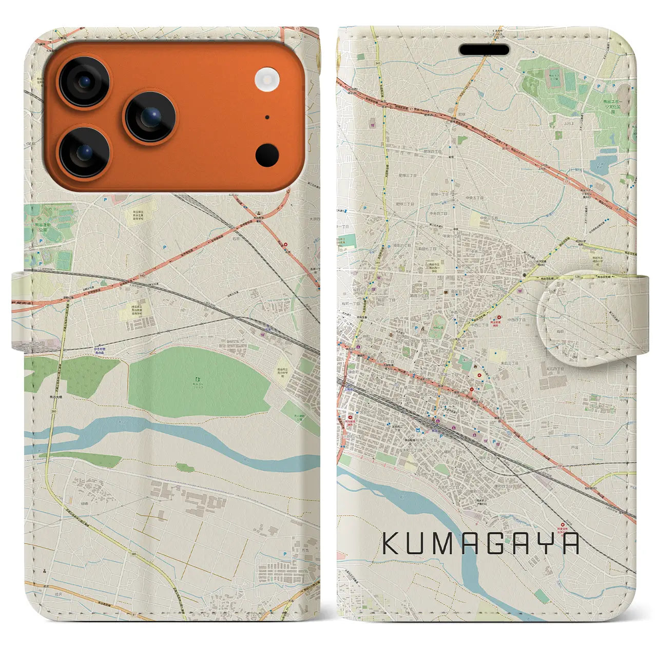 【熊谷（埼玉県）】地図柄iPhoneケース（手帳タイプ）