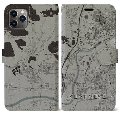 【熊本（熊本県）】地図柄iPhoneケース（手帳タイプ）モノトーン・iPhone 11 Pro Max 用