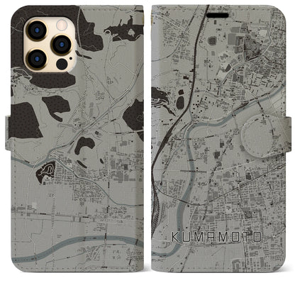 【熊本（熊本県）】地図柄iPhoneケース（手帳タイプ）モノトーン・iPhone 12 Pro Max 用