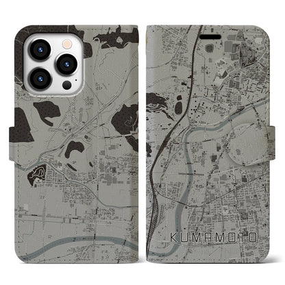 【熊本（熊本県）】地図柄iPhoneケース（手帳タイプ）モノトーン・iPhone 13 Pro 用