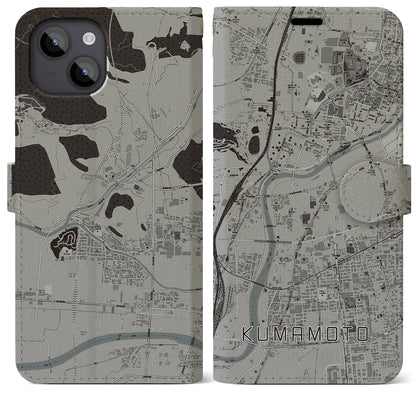 【熊本（熊本県）】地図柄iPhoneケース（手帳タイプ）モノトーン・iPhone 14 Plus 用