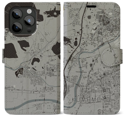 【熊本（熊本県）】地図柄iPhoneケース（手帳タイプ）モノトーン・iPhone 15 Pro Max 用