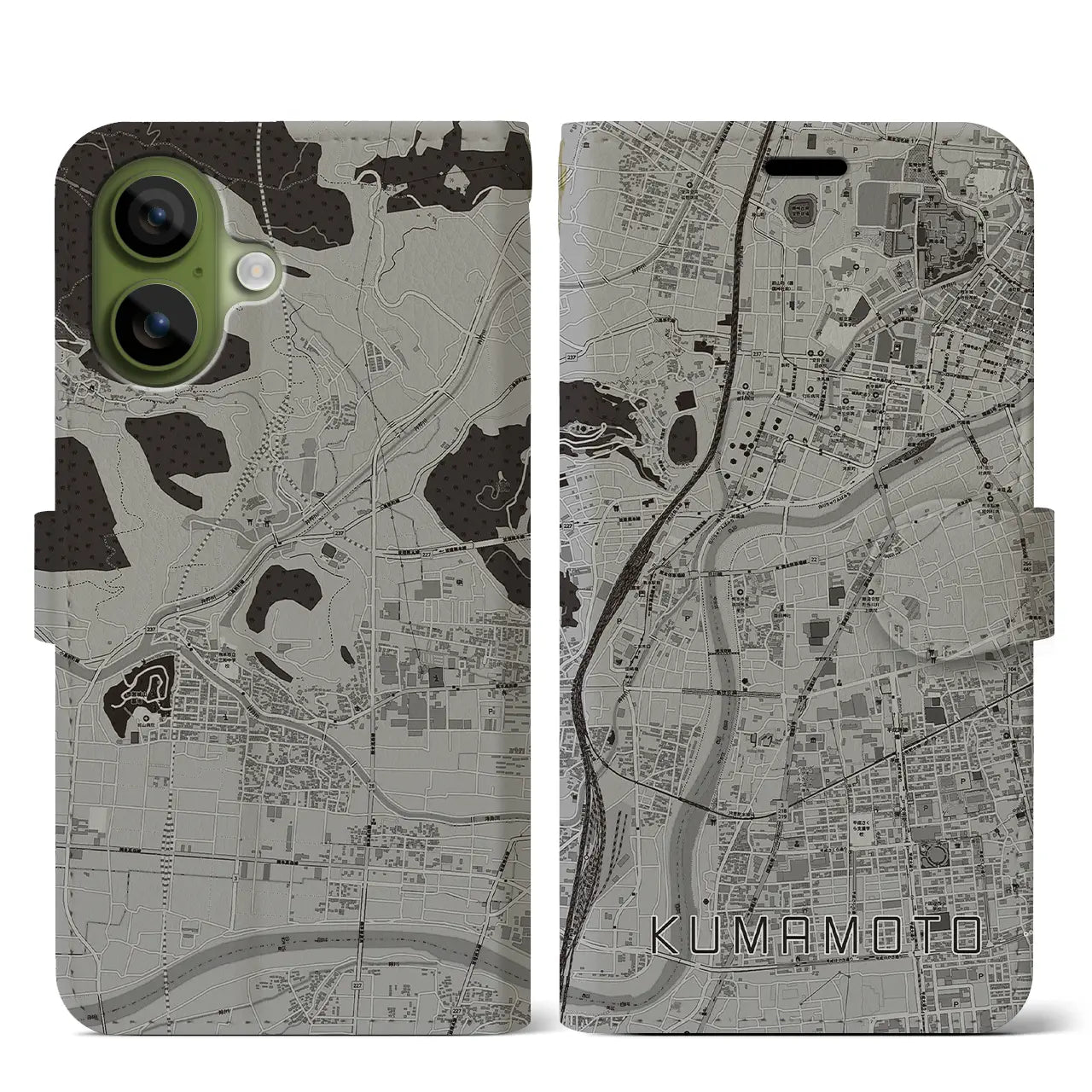 【熊本（熊本県）】地図柄iPhoneケース（手帳タイプ）