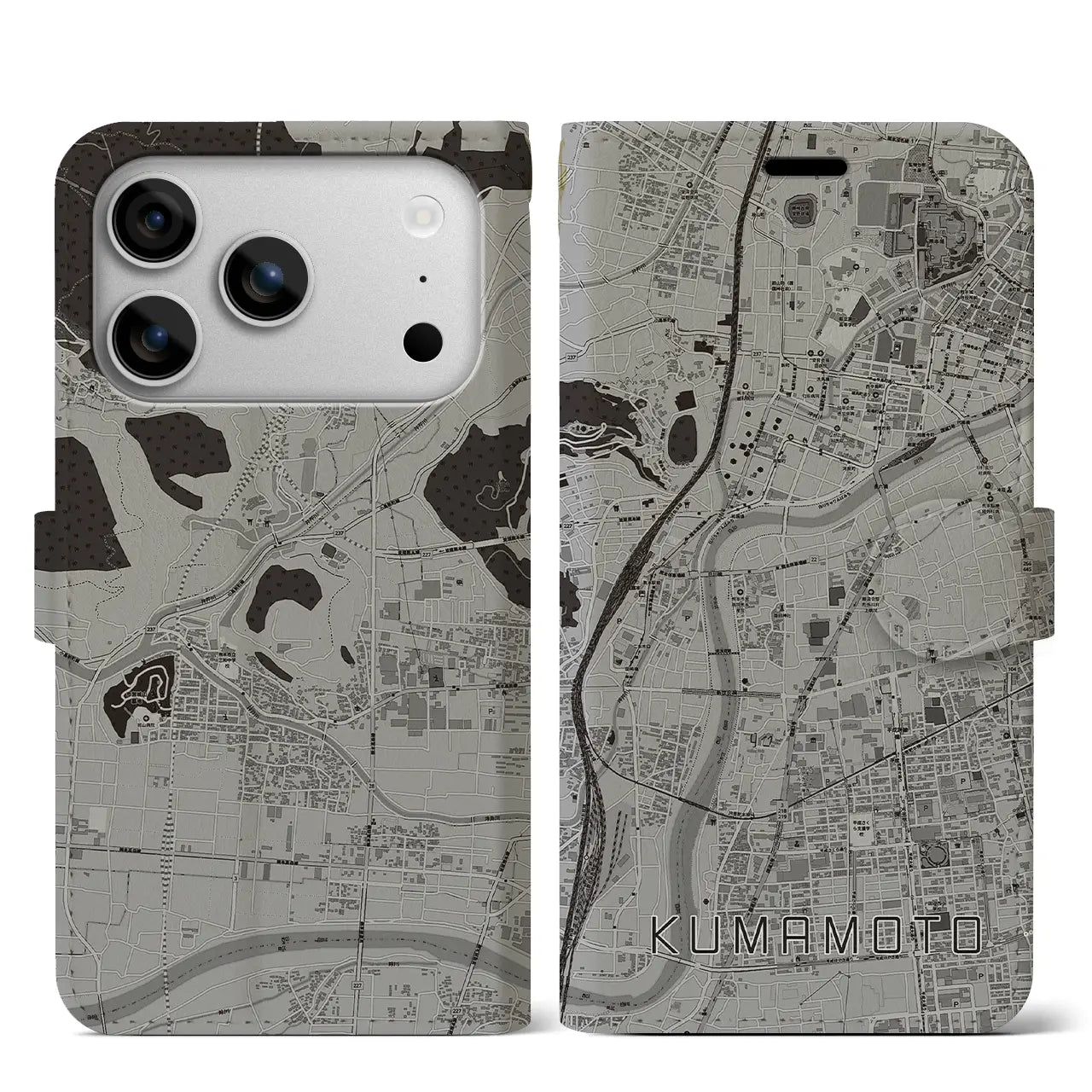 【熊本（熊本県）】地図柄iPhoneケース（手帳タイプ）