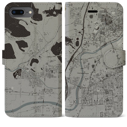 【熊本（熊本県）】地図柄iPhoneケース（手帳タイプ）モノトーン・iPhone 8Plus /7Plus / 6sPlus / 6Plus 用