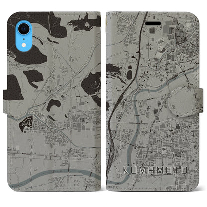 【熊本（熊本県）】地図柄iPhoneケース（手帳タイプ）モノトーン・iPhone XR 用